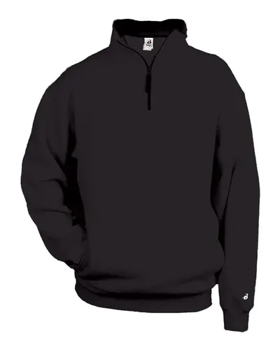Badger 1286 Men's Quarter-Zip Sweatshirt in Black — blank crewneck sweatshirt, front view