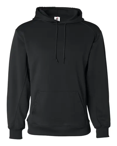 Badger 1454 Men's Performance Fleece Hooded Sweatshirt in Black — blank hooded sweatshirt, front view
