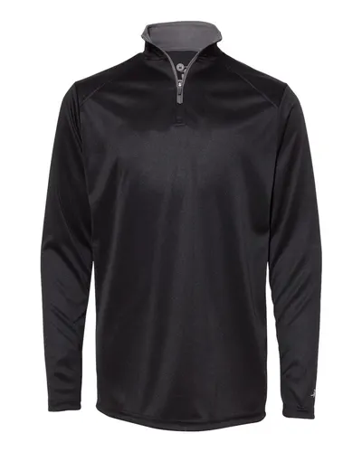 Badger 2102 Youth B-Core Quarter-Zip Pullover in Black/ Graphite — blank garment, front view