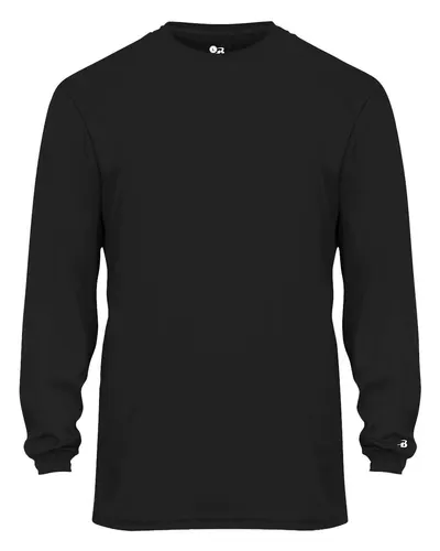 Badger 2104 Youth B-Core Long Sleeve T-Shirt in Black — blank long sleeve tee, front view