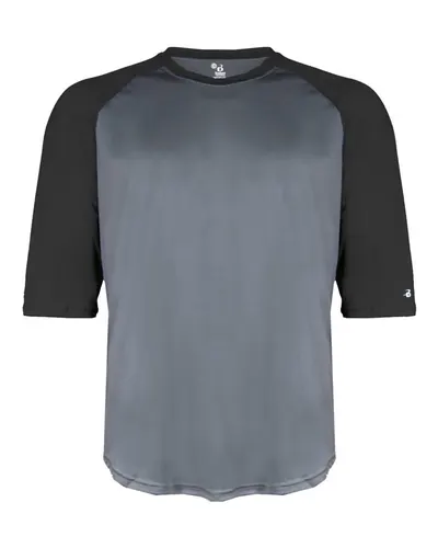 Badger 2133 Youth B-Core Three-Quarter Sleeve Baseball T-Shirt in Graphite/ Black — blank t-shirt, front view