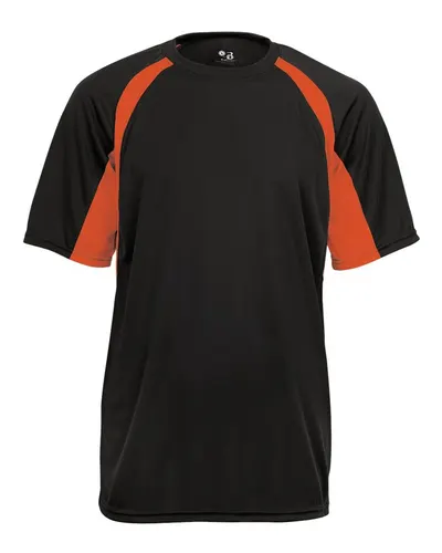 Badger 2144 Youth B-Core Hook T-Shirt in Black/ Burnt Orange — blank t-shirt, front view