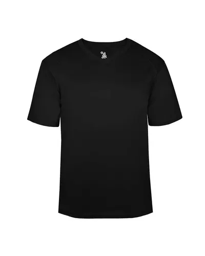 Badger 2162 Youth B-Core V-Neck T-Shirt in Black — blank t-shirt, front view