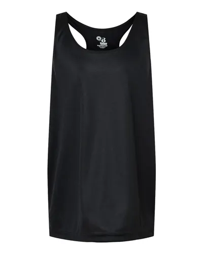 Badger 2166 Girls’ B-Core Racerback Tank Top in Black — blank tank top, front view