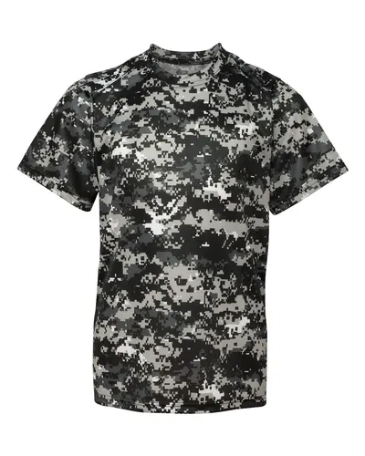 Badger 2180 Youth Digital Camo T-Shirt in Black Digital — blank t-shirt, front view