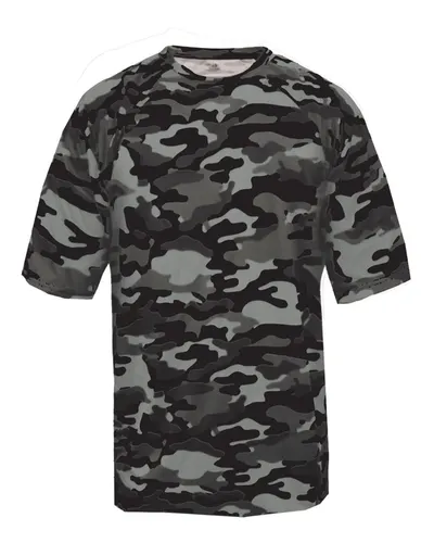Badger 2181 Youth Camo T-Shirt in Black — blank t-shirt, front view