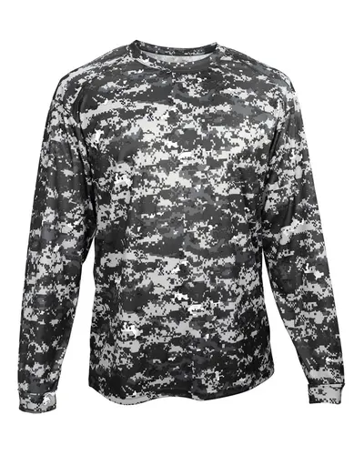 Badger 2184 Youth Digital Camo Long Sleeve T-Shirt in Black Digital — blank long sleeve tee, front view