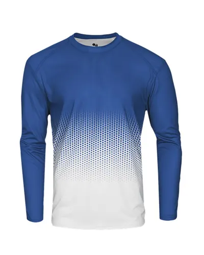 Badger 2224 Youth Hex 2.0 Long Sleeve T-Shirt in Royal — blank long sleeve tee, front view