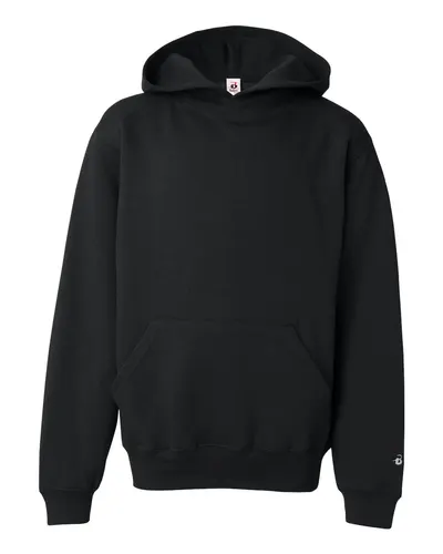 Badger 2254 Youth Hooded Sweatshirt in Black — blank hooded sweatshirt, front view