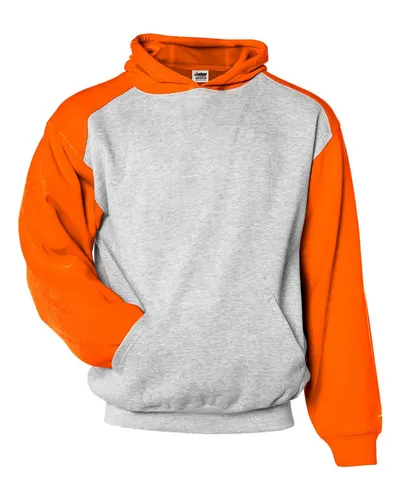 Badger 2449 Youth Sport Athletic Fleece Hooded Sweatshirt in Oxford/ Burnt Orange — blank hooded sweatshirt, front view