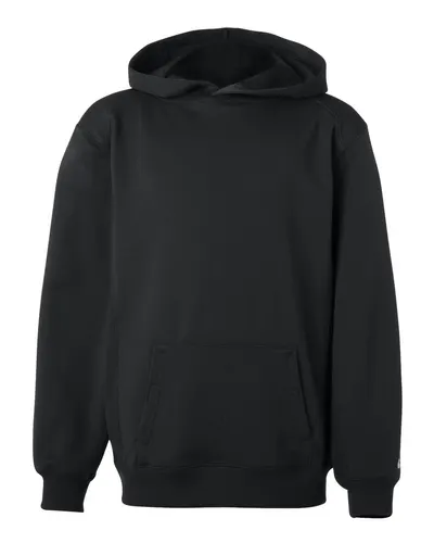 Badger 2454 Youth Performance Fleece Hooded Sweatshirt in Black — blank hooded sweatshirt, front view