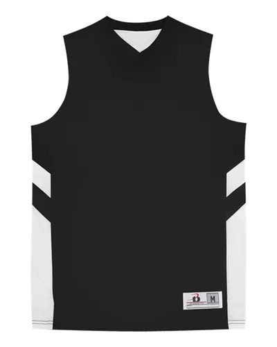 Badger 2566 Youth B-Pivot Rev. Tank Top in Black/ White — blank tank top, front view
