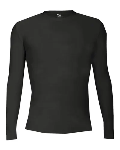 Badger 2605 Youth Pro-Compression Long Sleeve T-Shirt in Black — blank long sleeve tee, front view