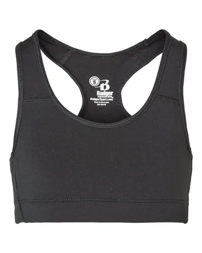 Badger 2636 Girls' B-Sport Bra Top in Black — blank garment, front view