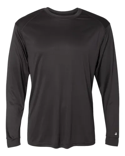 Badger 4004 Men's Ultimate SoftLock™ Long Sleeve T-Shirt in Black — blank long sleeve tee, front view