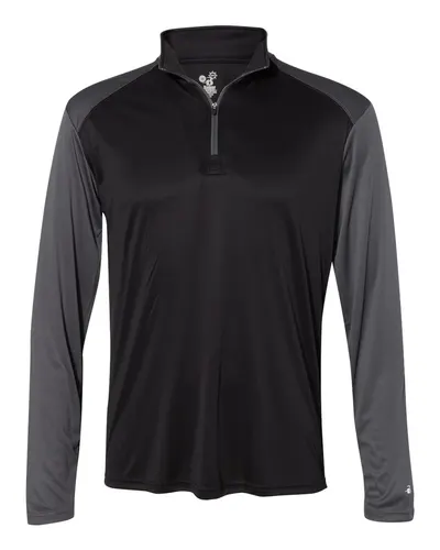 Badger 4006 Men's Ultimate SoftLock™ Sport Quarter-Zip Pullover in Black/ Graphite — blank garment, front view