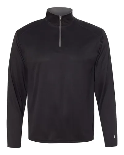 Badger 4102 Men's B-Core Quarter-Zip Pullover in Black/ Graphite — blank garment, front view
