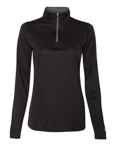 Badger 4103 Women’s B-Core Quarter-Zip Pullover in Black/ Graphite — blank garment, front view