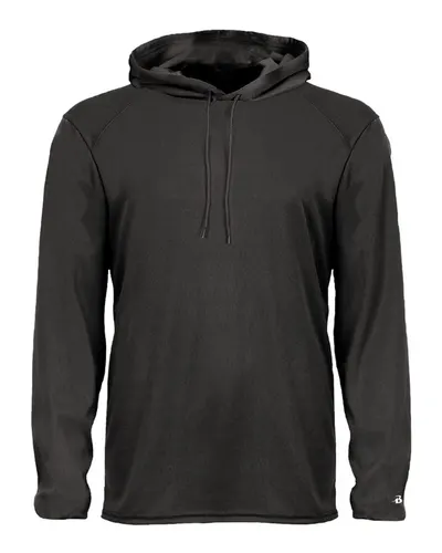 Badger 4105 Unisex B-Core Hooded Long Sleeve T-Shirt in Black — blank hooded sweatshirt, front view