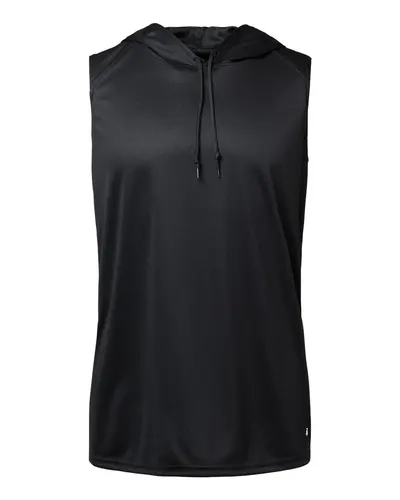 Badger 4108 Men's B-Core Sleeveless Hooded T-Shirt in Black — blank hooded sweatshirt, front view