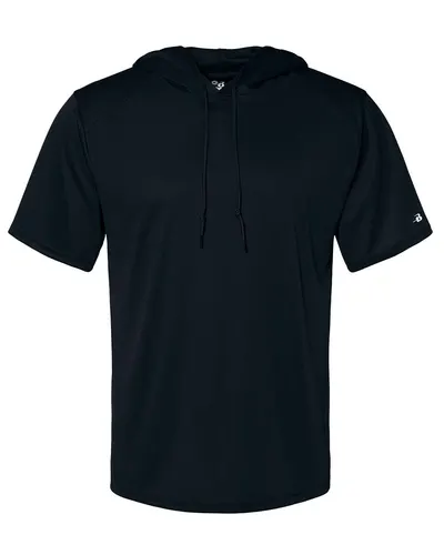 Badger 4123 Men's B-Core Hooded T-Shirt in Black — blank hooded sweatshirt, front view