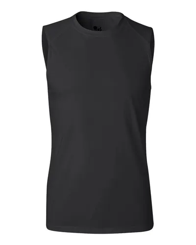 Badger 4130 Men's B-Core Sleeveless T-Shirt in Black — blank tank top, front view