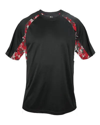 Badger 4140 Men's Hook Digital T-Shirt in Black/ Red — blank t-shirt, front view