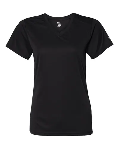 Badger 4162 Women’s B-Core V-Neck T-Shirt in Black — blank t-shirt, front view