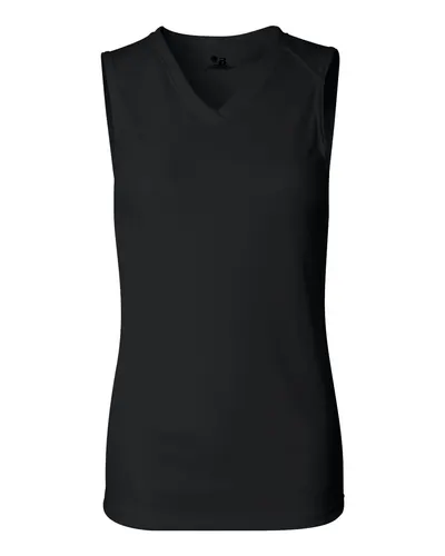 Badger 4163 Women's B-Core Sleeveless T-Shirt in Black — blank tank top, front view