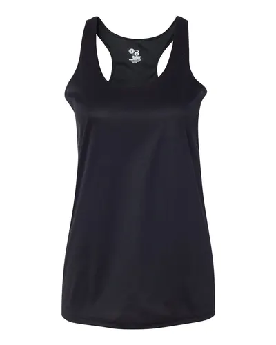 Badger 4166 Women’s B-Core Racerback Tank Top in Black — blank tank top, front view