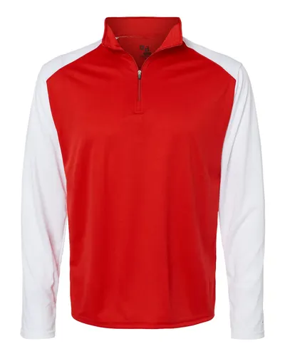 Badger 4231 Men's Breakout Quarter-Zip Pullover in Red/ White — blank garment, front view