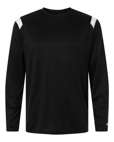 Badger 4255 Unisex On The Rise Long Sleeve T-Shirt in Black/ White — blank long sleeve tee, front view