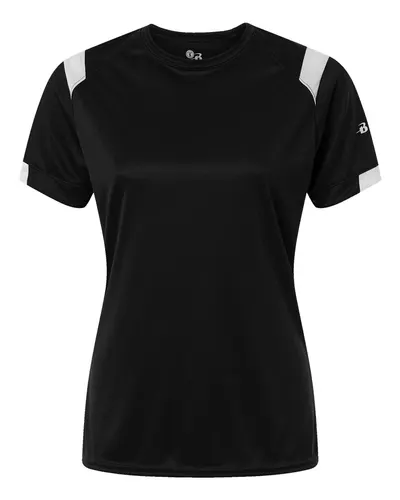 Badger 4380 Women's On The Rise T-Shirt in Black/ White — blank t-shirt, front view