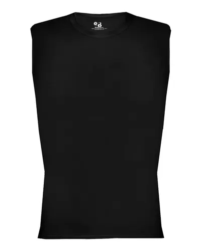 Badger 4631 Men's Pro-Compression Sleeveless T-Shirt in Black — blank tank top, front view