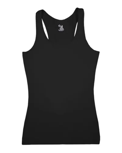 Badger 4666 Women's Pro-Compression Racerback in Black — blank garment, front view