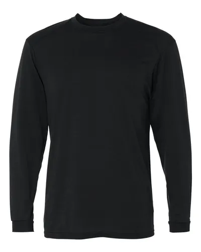Badger 4804 Men's B-Tech Cotton-Feel Long Sleeve T-Shirt in Black — blank long sleeve tee, front view