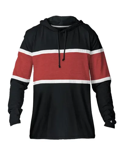 Badger 4981 Unisex United Hooded T-Shirt in Black/ Red/ White — blank hooded sweatshirt, front view