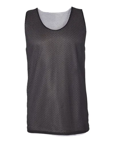 Badger 8529 Men's Pro Mesh Reversible Tank Top in Black/ White — blank tank top, front view