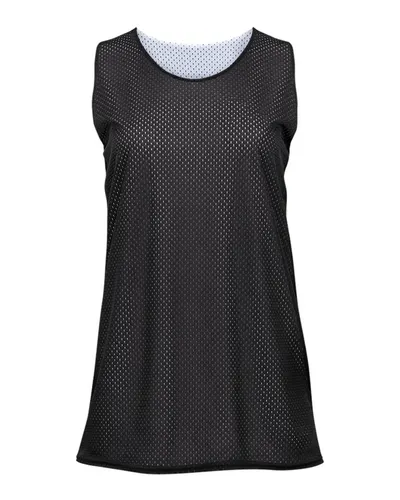 Badger 8978 Women's Pro Mesh Reversible Tank Top in Black/ White — blank tank top, front view