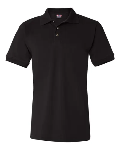 Bayside 1000 Unisex USA-Made Polo in Black — blank polo, front view