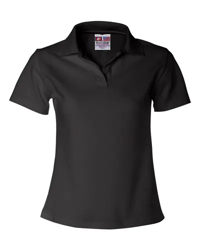 Bayside 1050 Women's USA-Made V-Neck Polo in Black — blank polo, front view