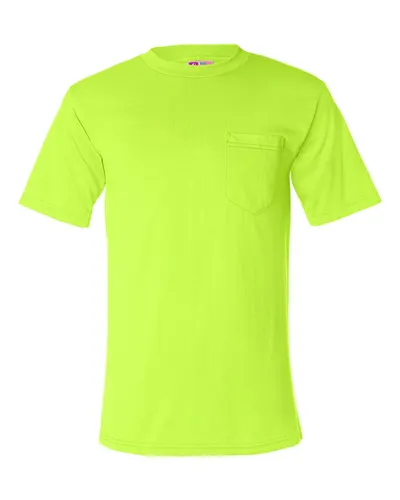 Bayside 1725 Unisex USA-Made 50/50 Pocket T-Shirt in Safety Green — blank t-shirt, front view