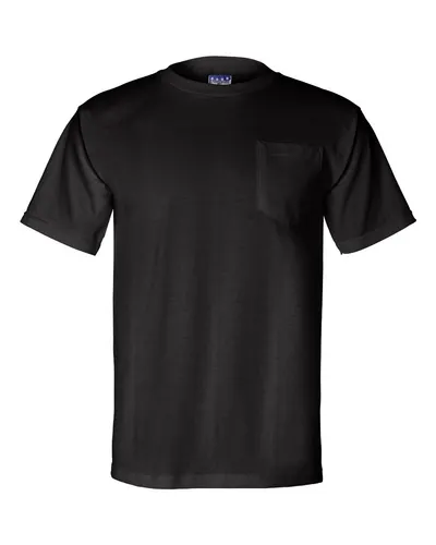 Bayside 3015 Unisex Union-Made Pocket T-Shirt in Black — blank t-shirt, front view