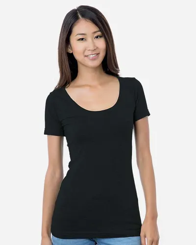 Bayside 3405 Women's USA-Made Scoop Neck T-Shirt in Black — blank t-shirt, front view