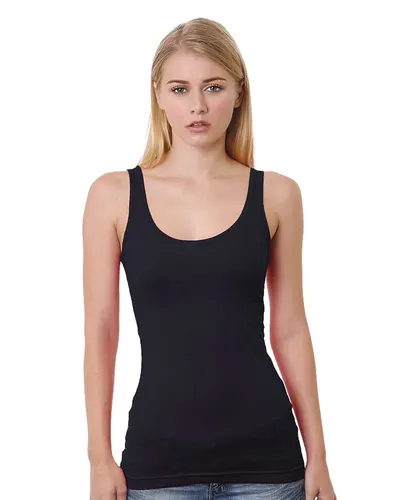 Bayside 3410 Women's USA-Made Tank Top in Black — blank tank top, front view