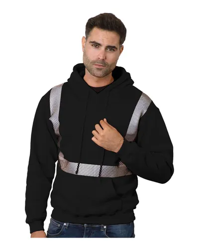 Bayside 3739 Unisex USA-Made High Visibility Hooded Sweatshirt in Black — blank hooded sweatshirt, front view