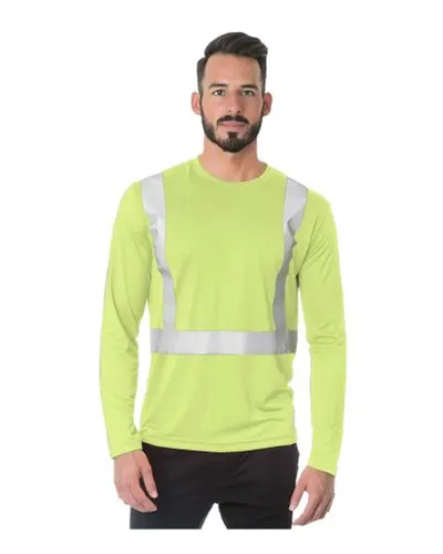 Bayside 3742 Men's USA-Made Hi-Visibility Long Sleeve Performance T-Shirt in Lime Green — blank long sleeve tee, front view