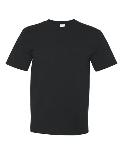 Bayside 5070 Unisex USA-Made Midweight Pocket T-Shirt in Black — blank t-shirt, front view