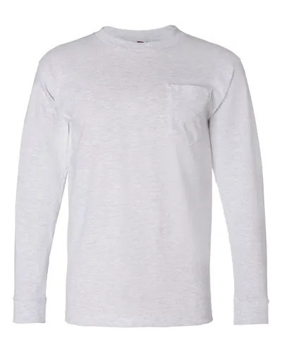 Bayside 8100 Unisex USA-Made Long Sleeve Pocket T-Shirt in Ash — blank long sleeve tee, front view
