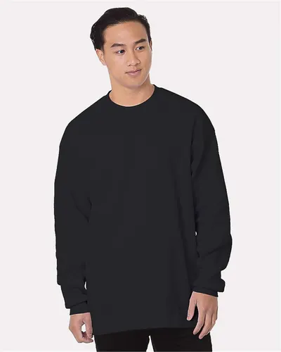 Bayside 8205 Men's USA-Made Heavyweight Waffle Knit Thermal in Black — blank garment, front view
